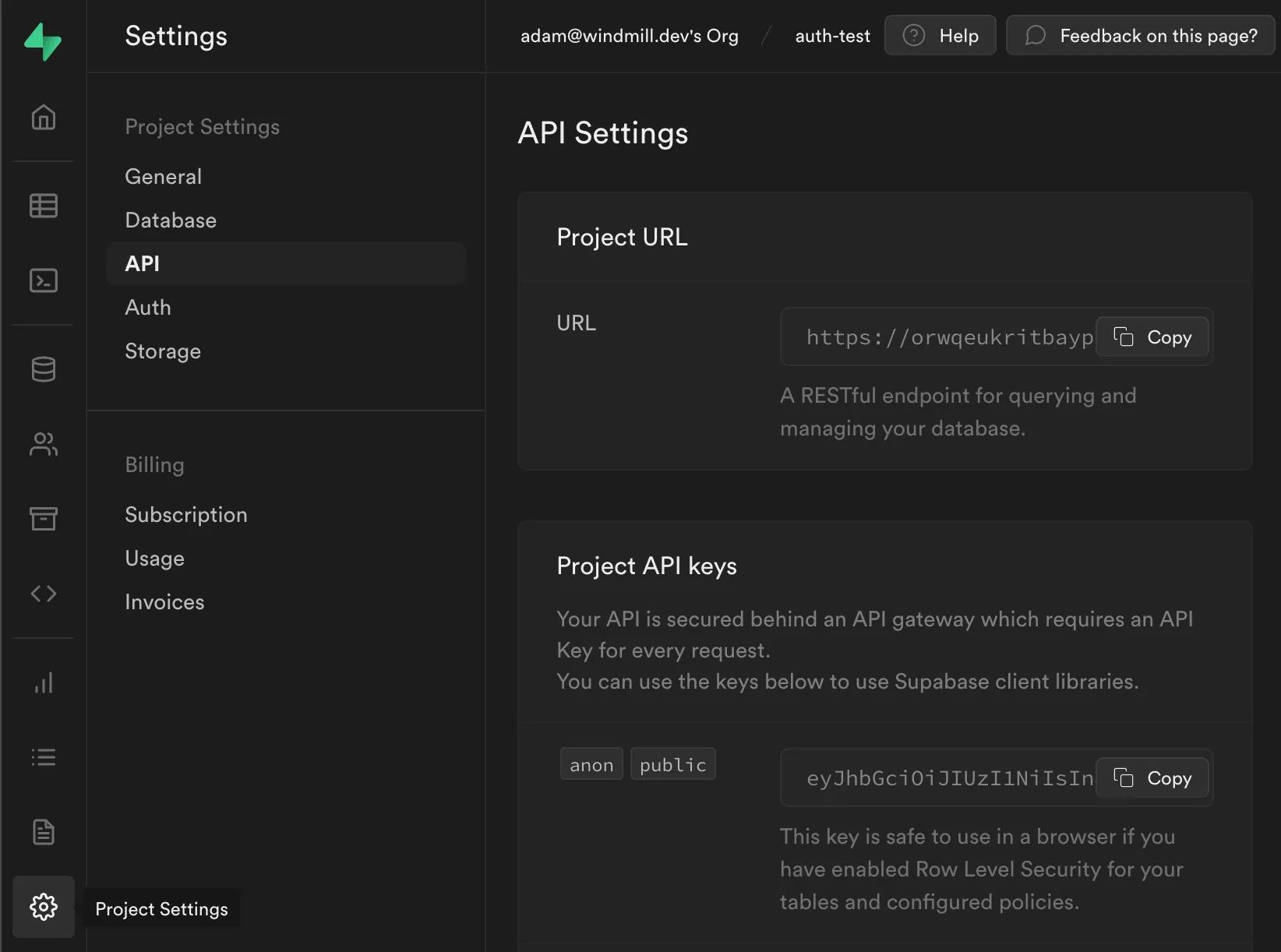 Supabase project settings Supabase project settings